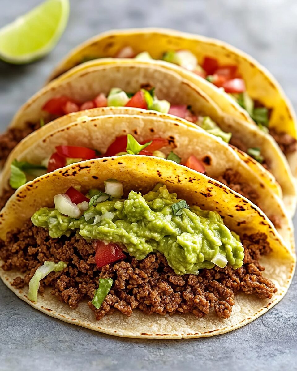Ground Beef Tacos with Napa Cabbage & Guacamole