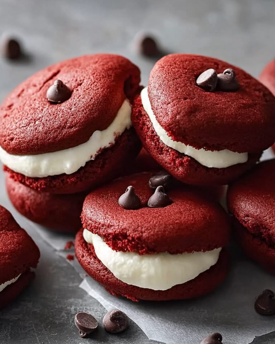 Chocolate Chip Red Velvet Whoopie Pies
