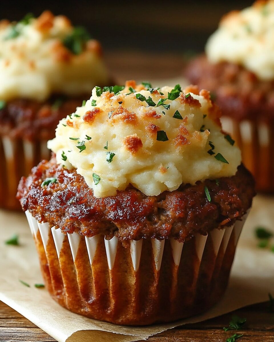 Meatloaf Cupcakes with Whipped Potato Topping