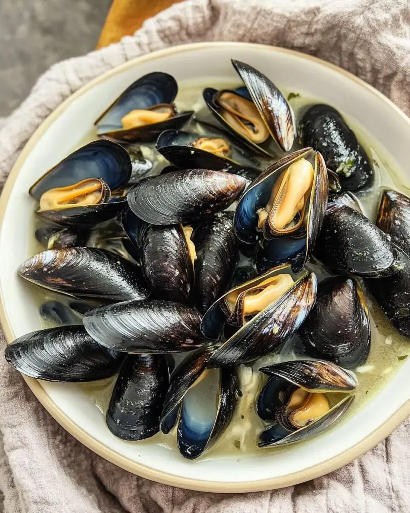 Steamed Mussels in Garlic White Wine Broth