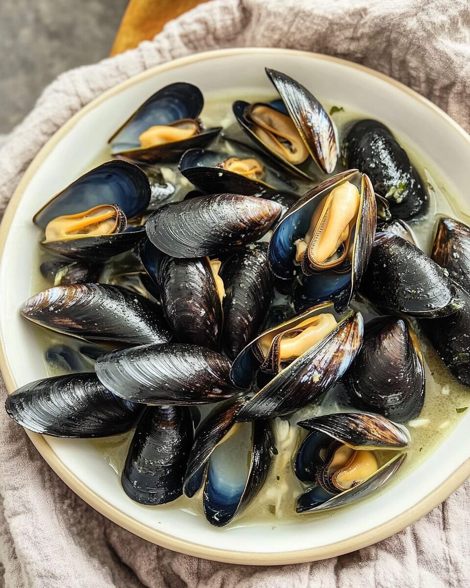 Steamed Mussels in Garlic White Wine Broth