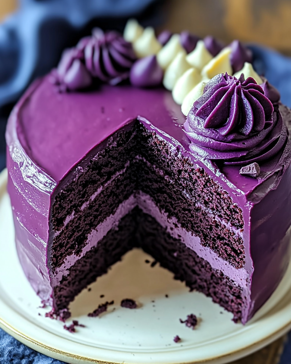Purple Velvet Cake with White Chocolate Frosting