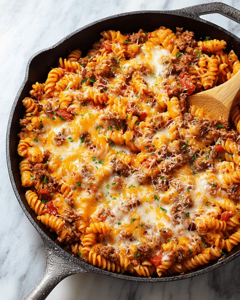 Cheesy Ground Beef Skillet Pasta