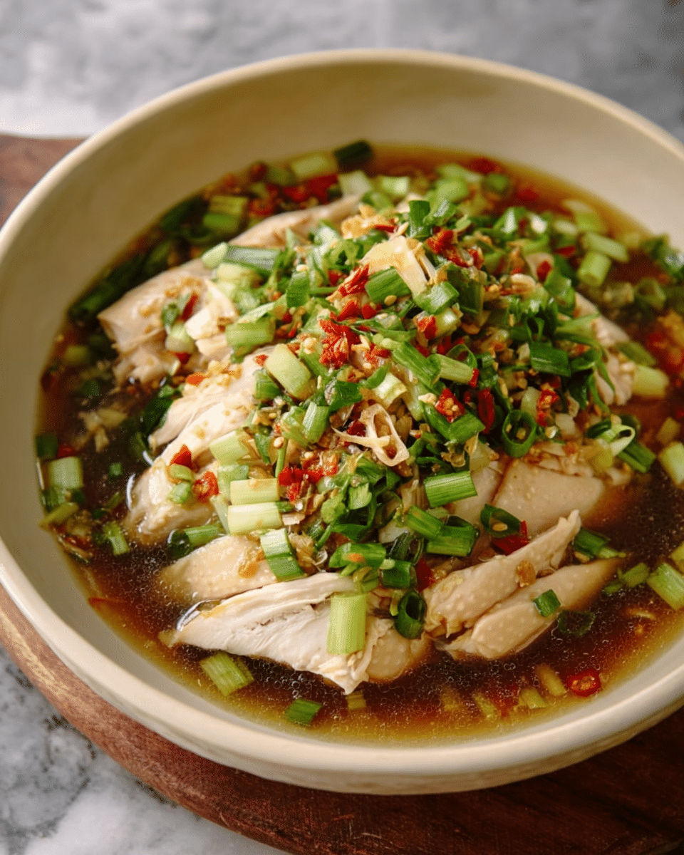 Poached Chicken with Scallion Ginger Sauce