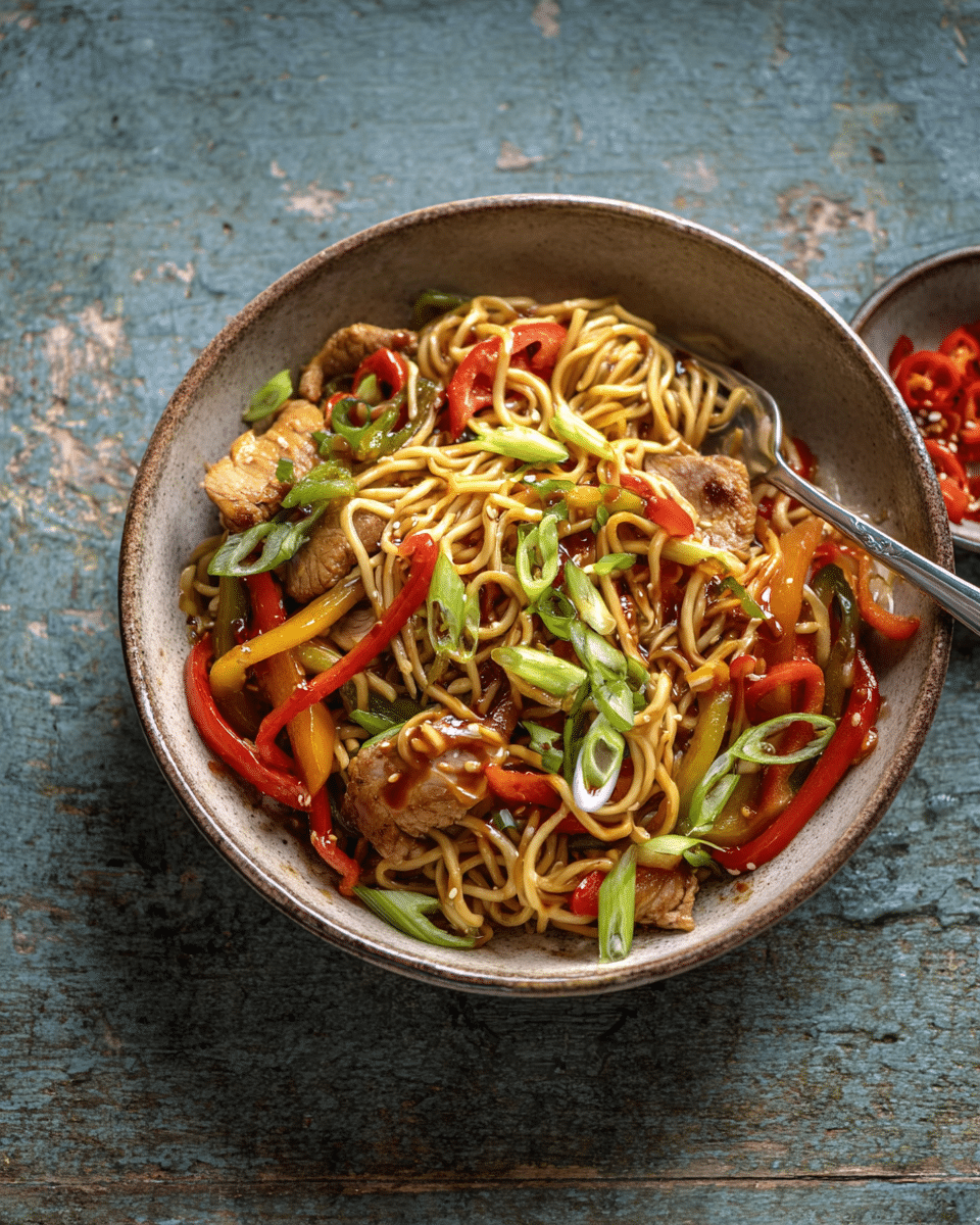 Sweet Chilli Pork and Pepper Noodles