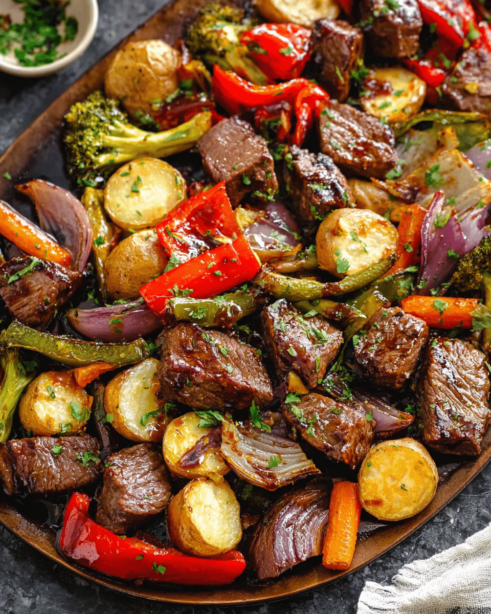 Balsamic Glazed Steak Tips and Veggies Sheet Pan