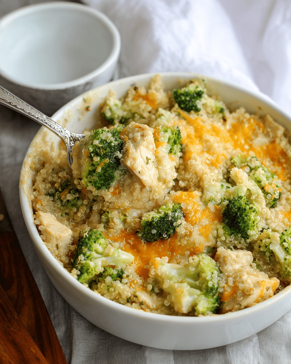 Cheesy Chicken Broccoli Quinoa Casserole
