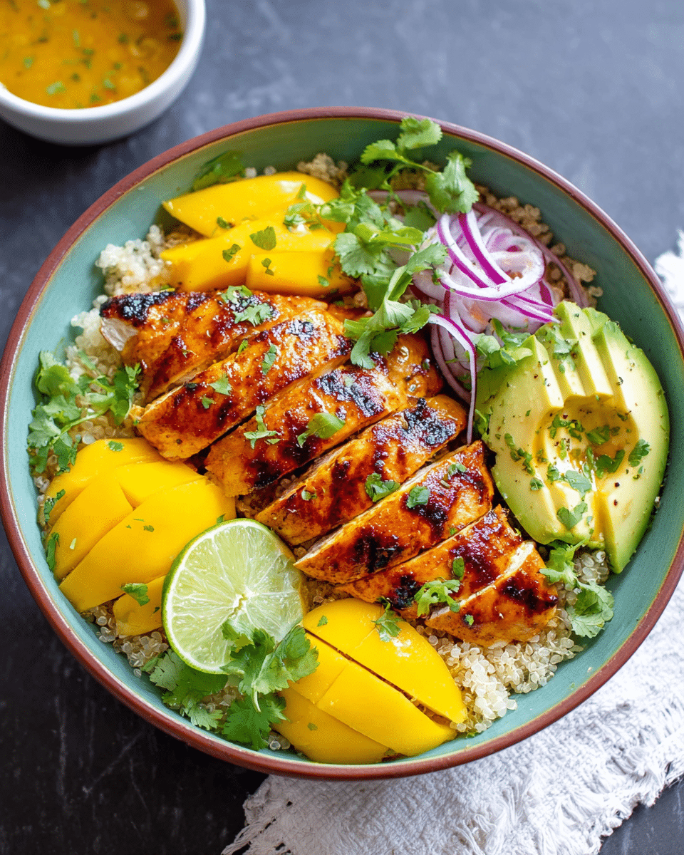 Chili Lime Mango Marinated Chicken Bowls