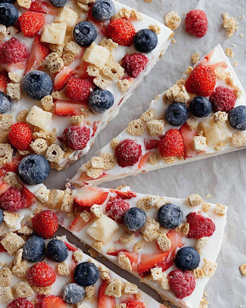 Frozen Yogurt Bark with Cereal and Fruit