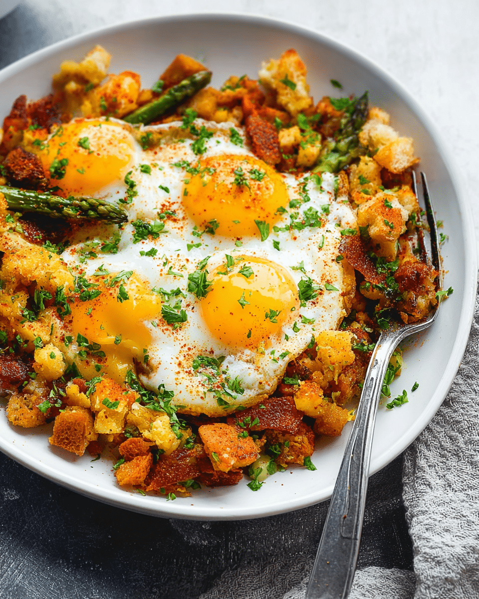 Spanish Style Migas with Fried Eggs