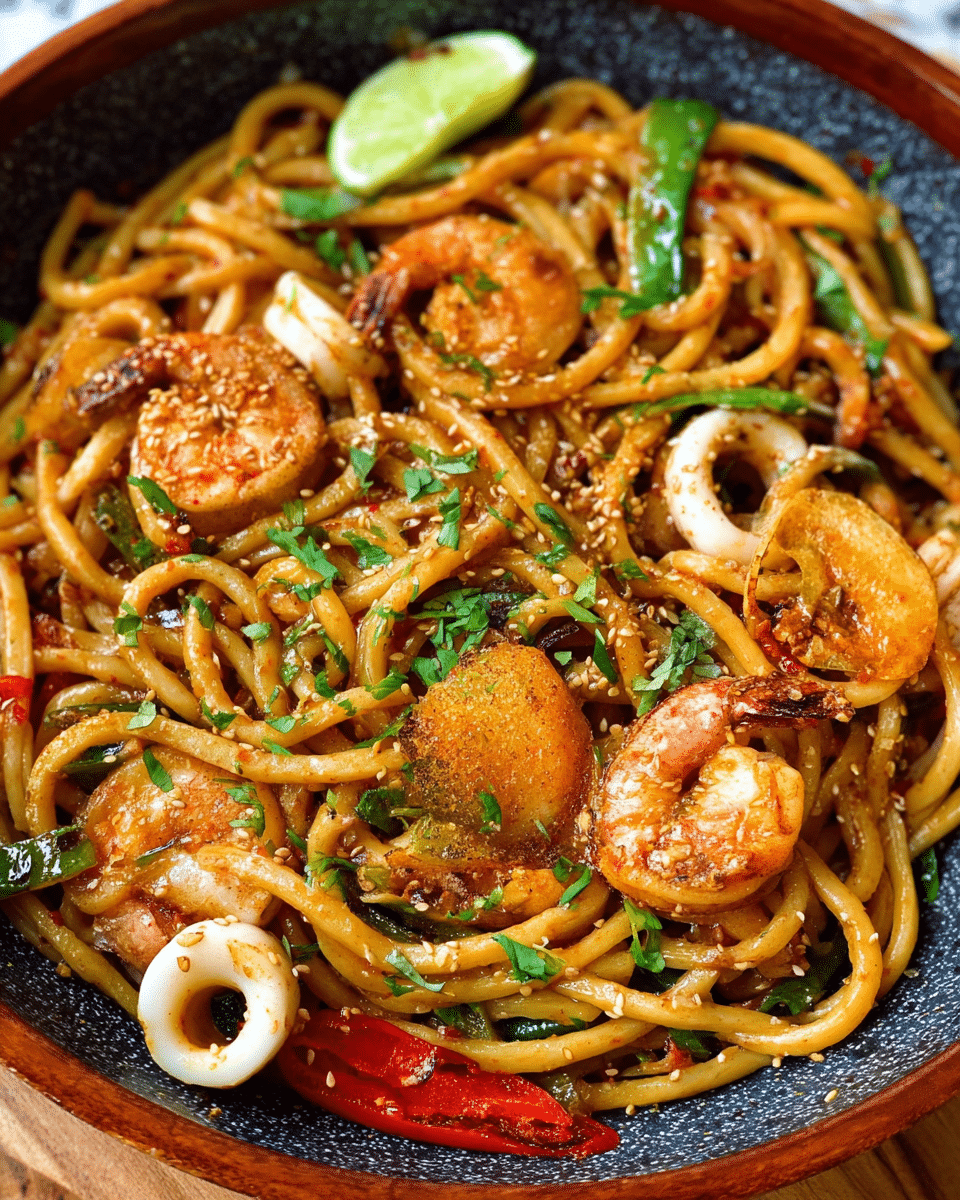 Spicy Seafood Udon Pasta