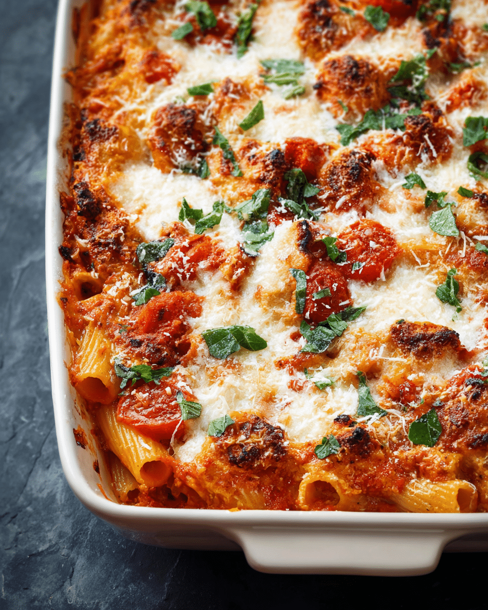Baked Rigatoni with a Savory Tomato Sauce