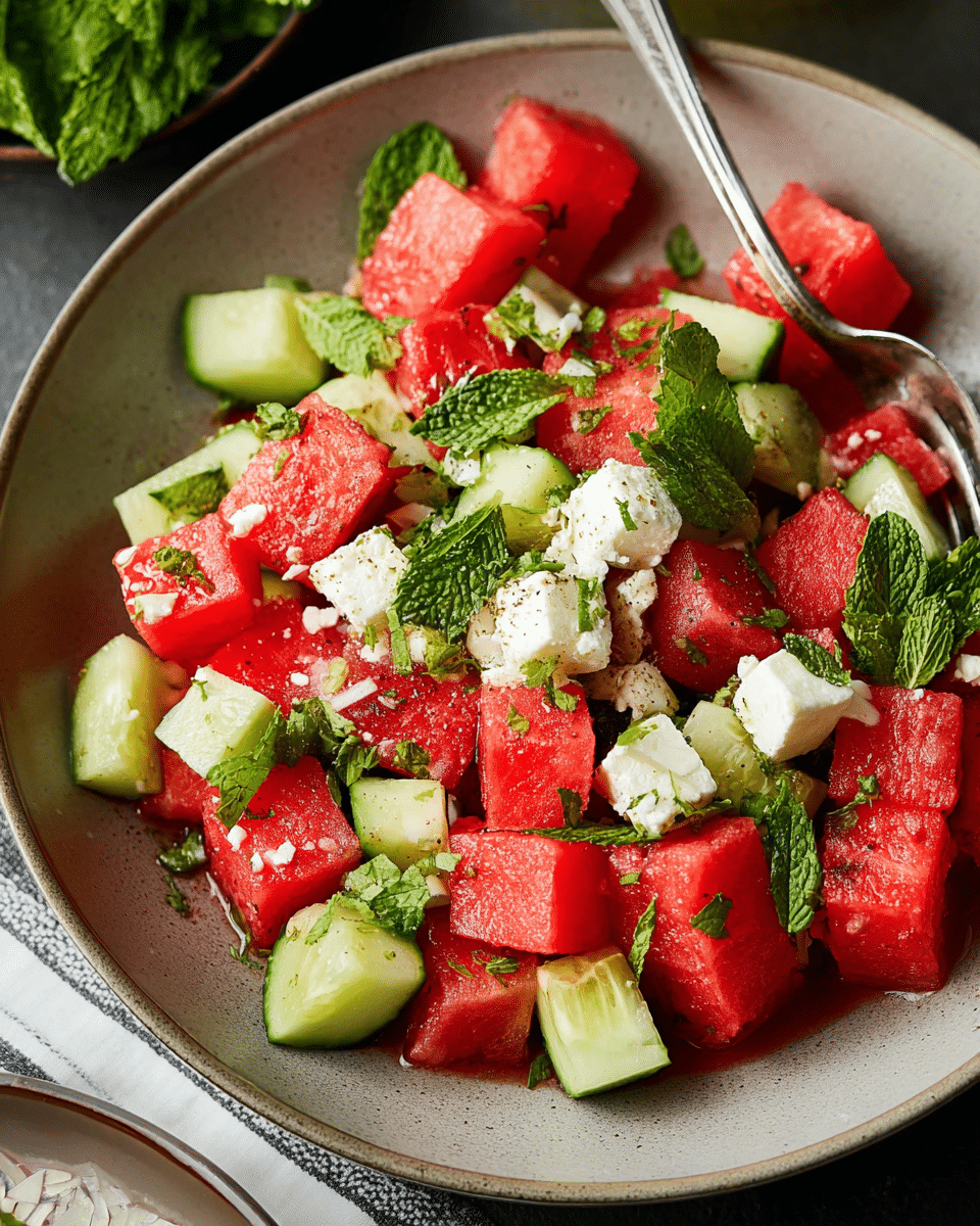 Watermelon Cucumber Feta Salad