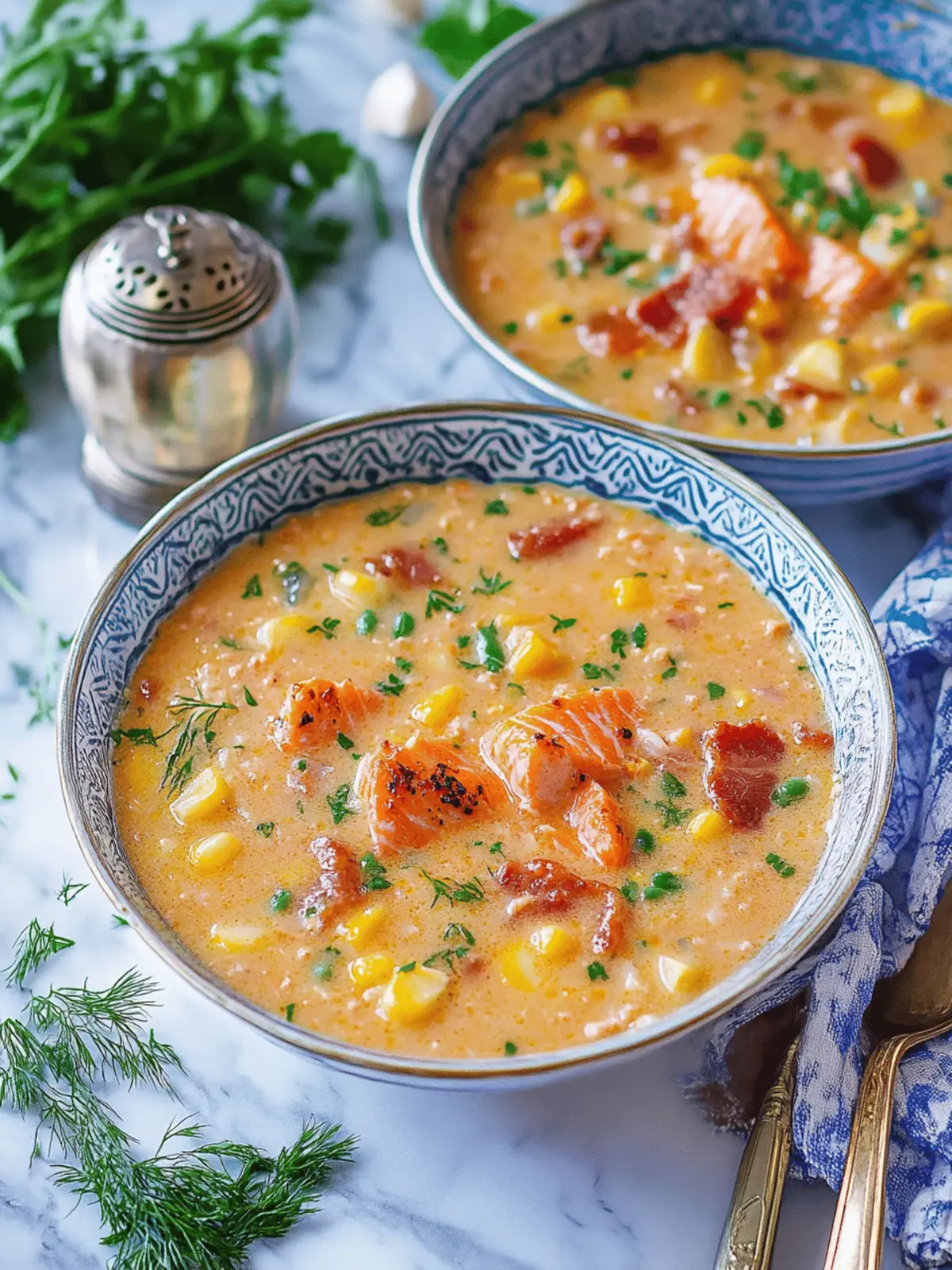 Creamy Smoked Salmon Chowder with Bacon & Corn
