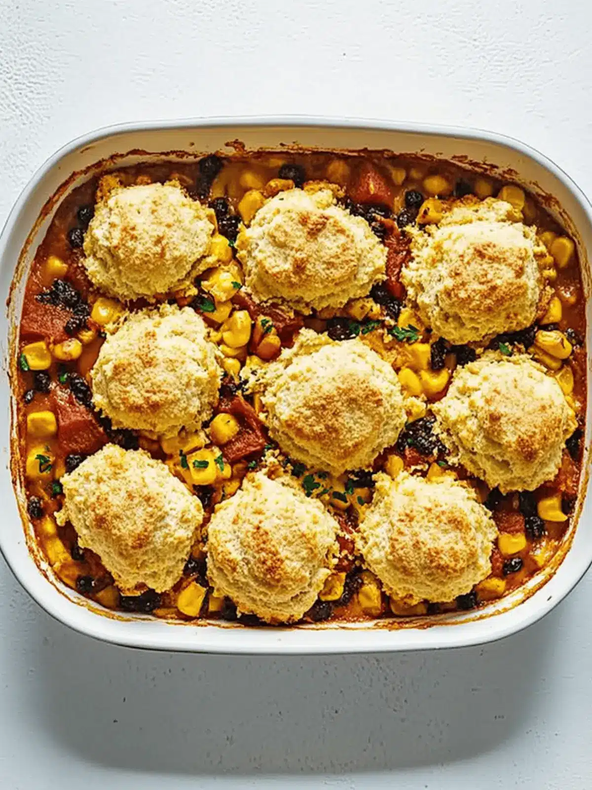 Three sisters casserole with cornmeal biscuit topping