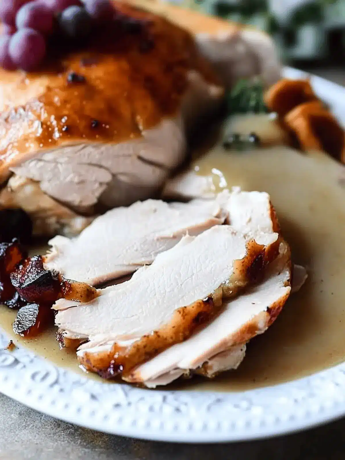 Applewood Smoked Turkey with Cider Bourbon Gravy.