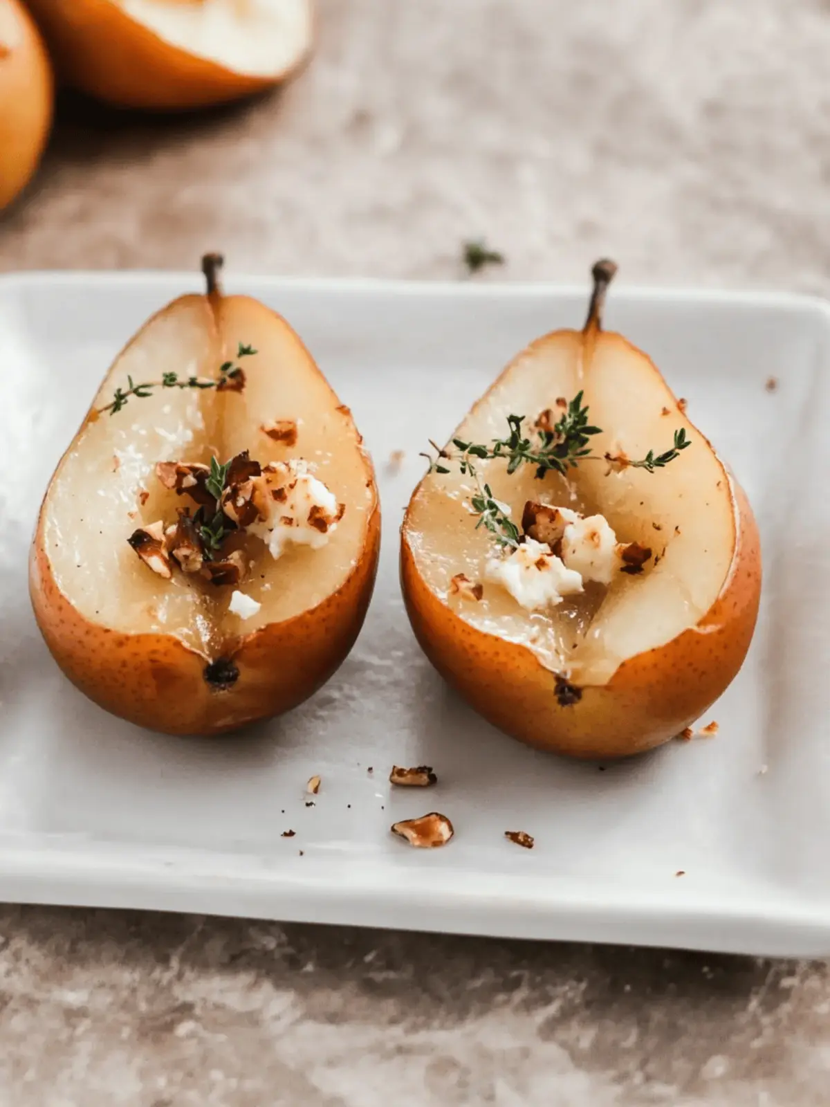 Roasted Pears with Goat Cheese, Hazelnuts & Thyme