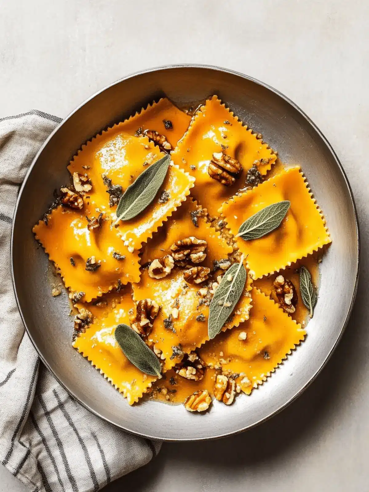 Pumpkin Ravioli with Sage, Brown Butter, and Toasted Walnuts