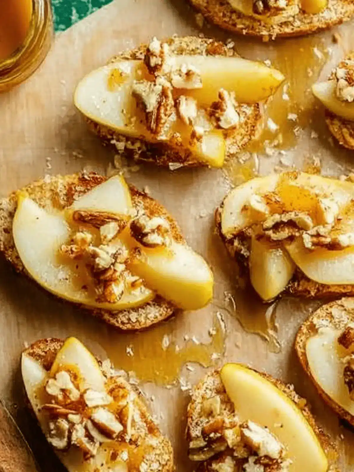 Parmesan Crusted Crostini with Pear, Walnuts & Hot Honey