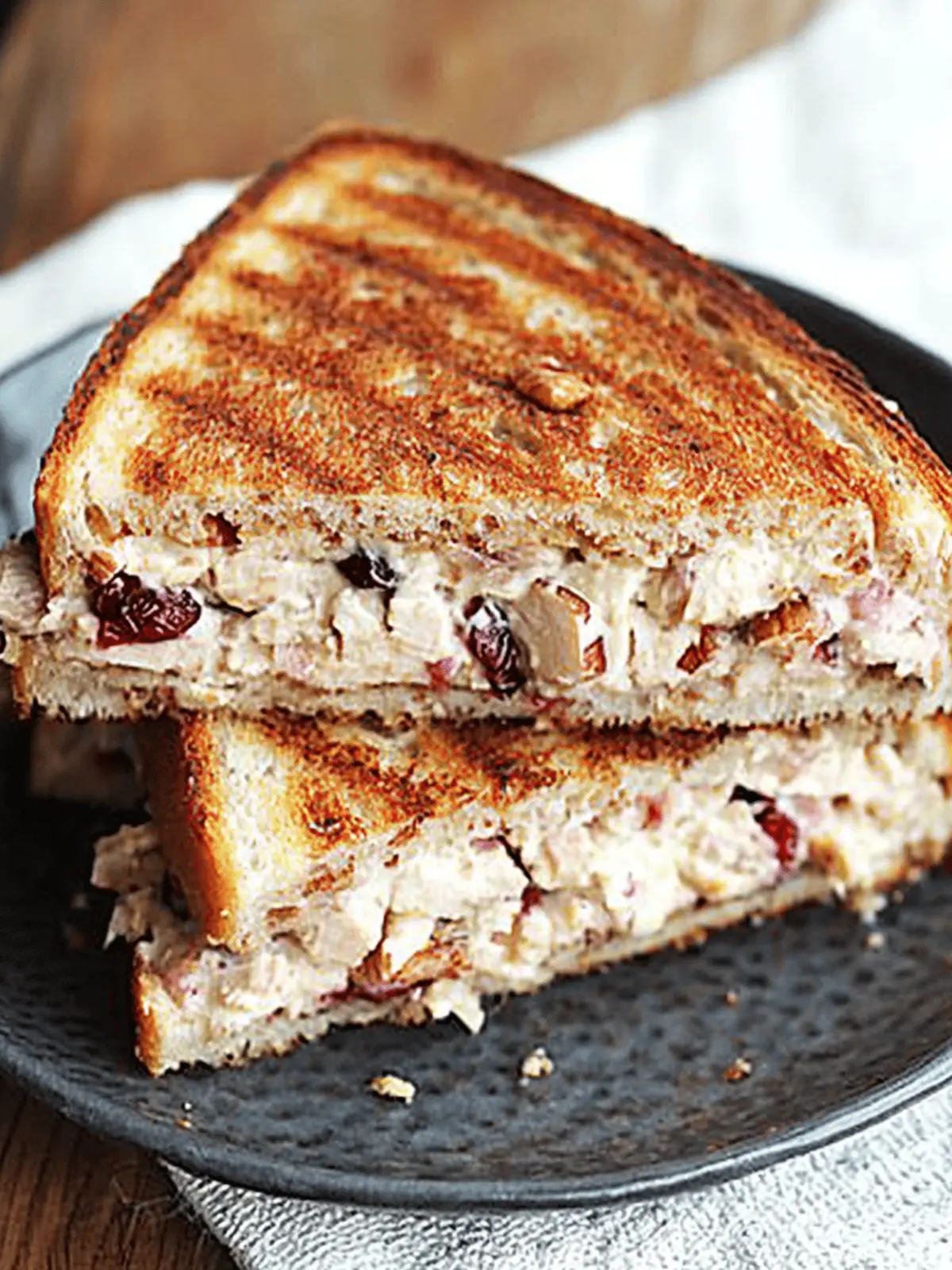 Turkey Salad Panini Sandwich with Cranberries and Pecans