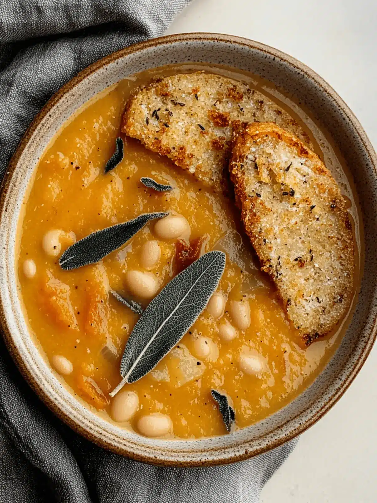 Butternut Squash White Bean Soup with Crispy Sage