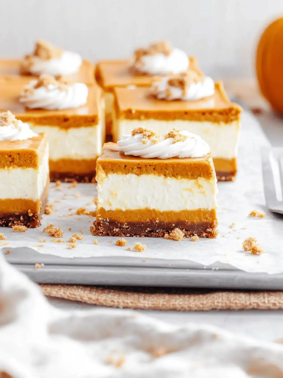 Maple Pumpkin Cheesecake Bars with Gingersnap Crust