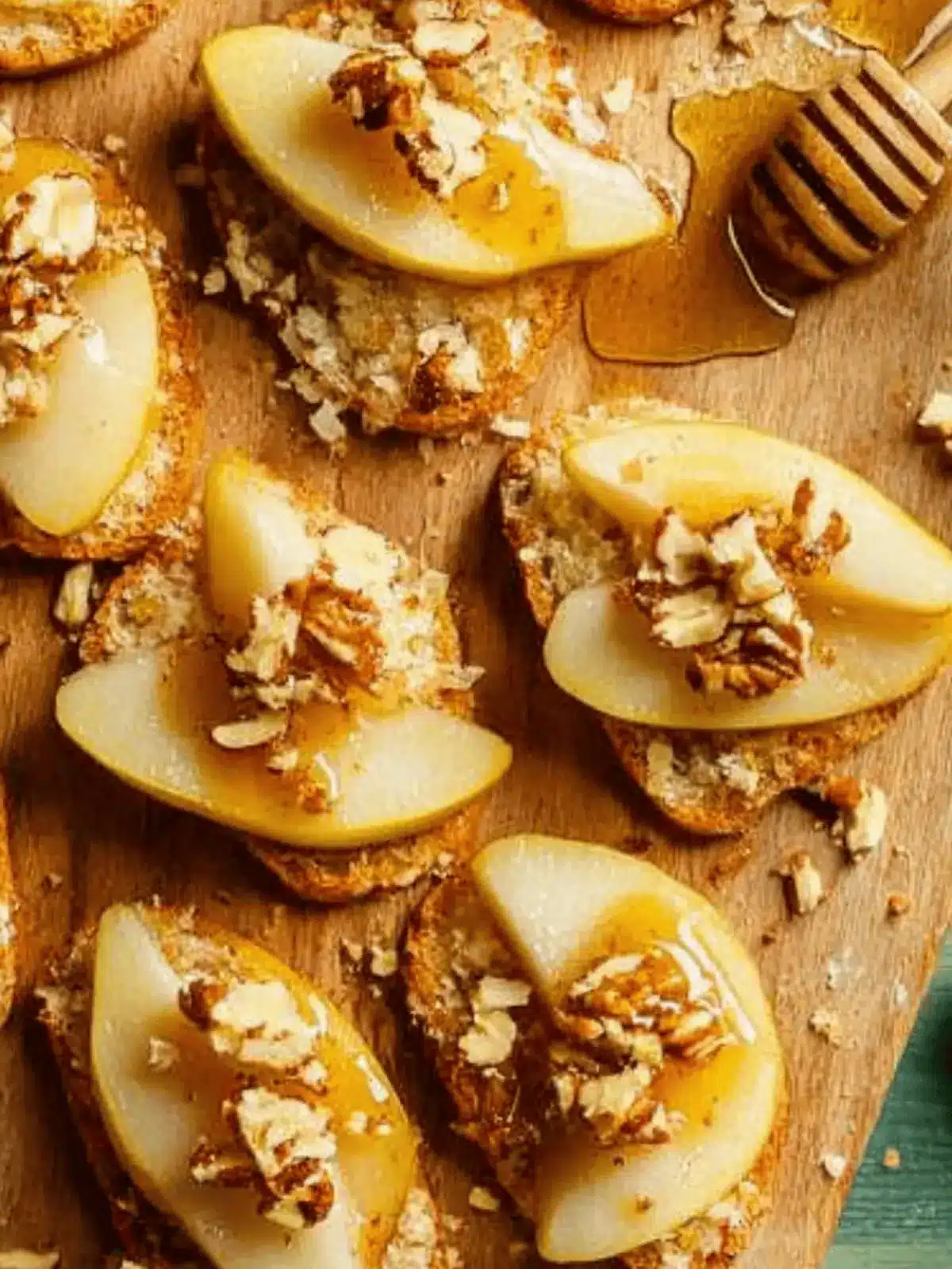 Parmesan Crusted Crostini with Pear, Walnuts & Hot Honey
