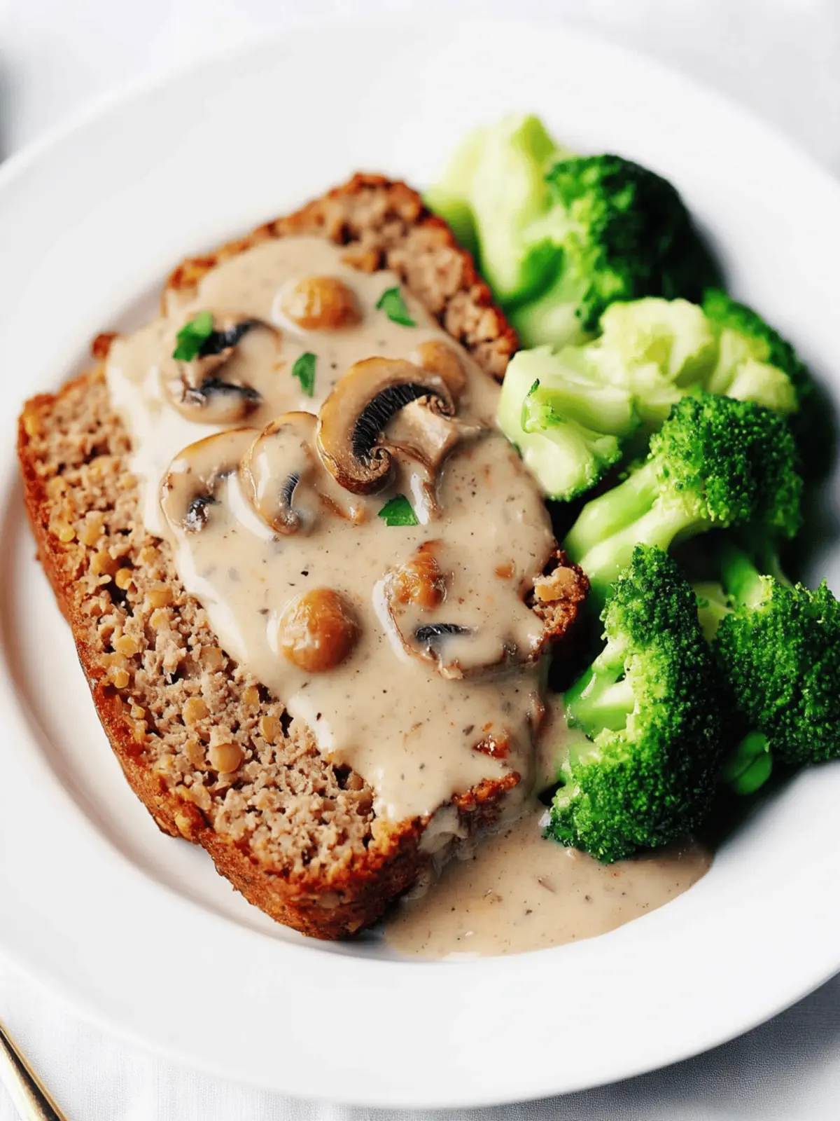 Red Lentil Chickpea Loaf with Mushroom Gravy