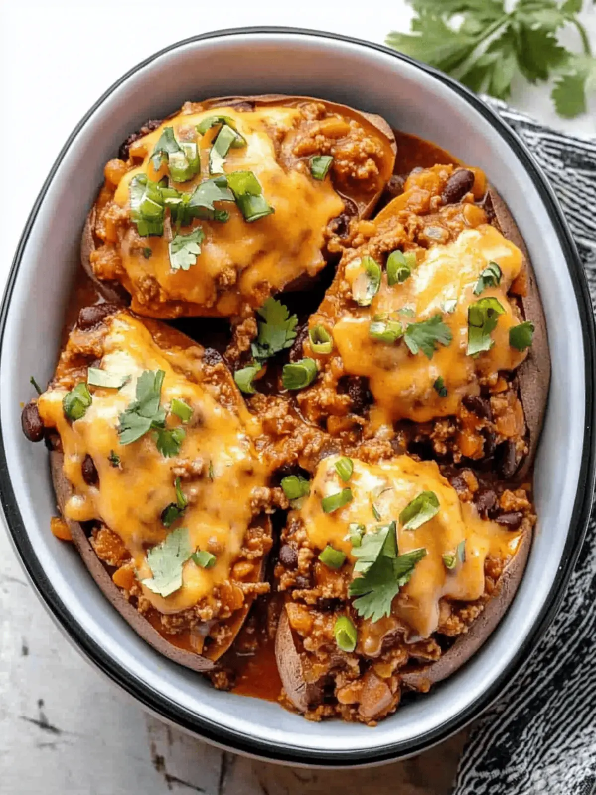 Turkey Chili Smothered Sweet Potatoes