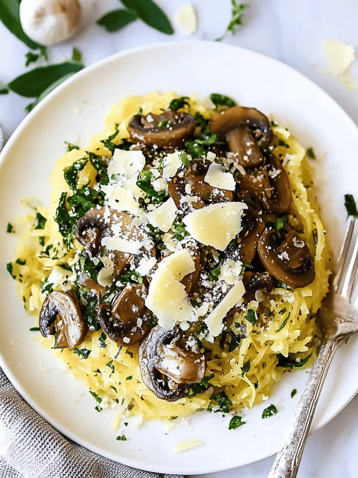 Roasted Spaghetti Squash with Mushrooms, Garlic & Sage
