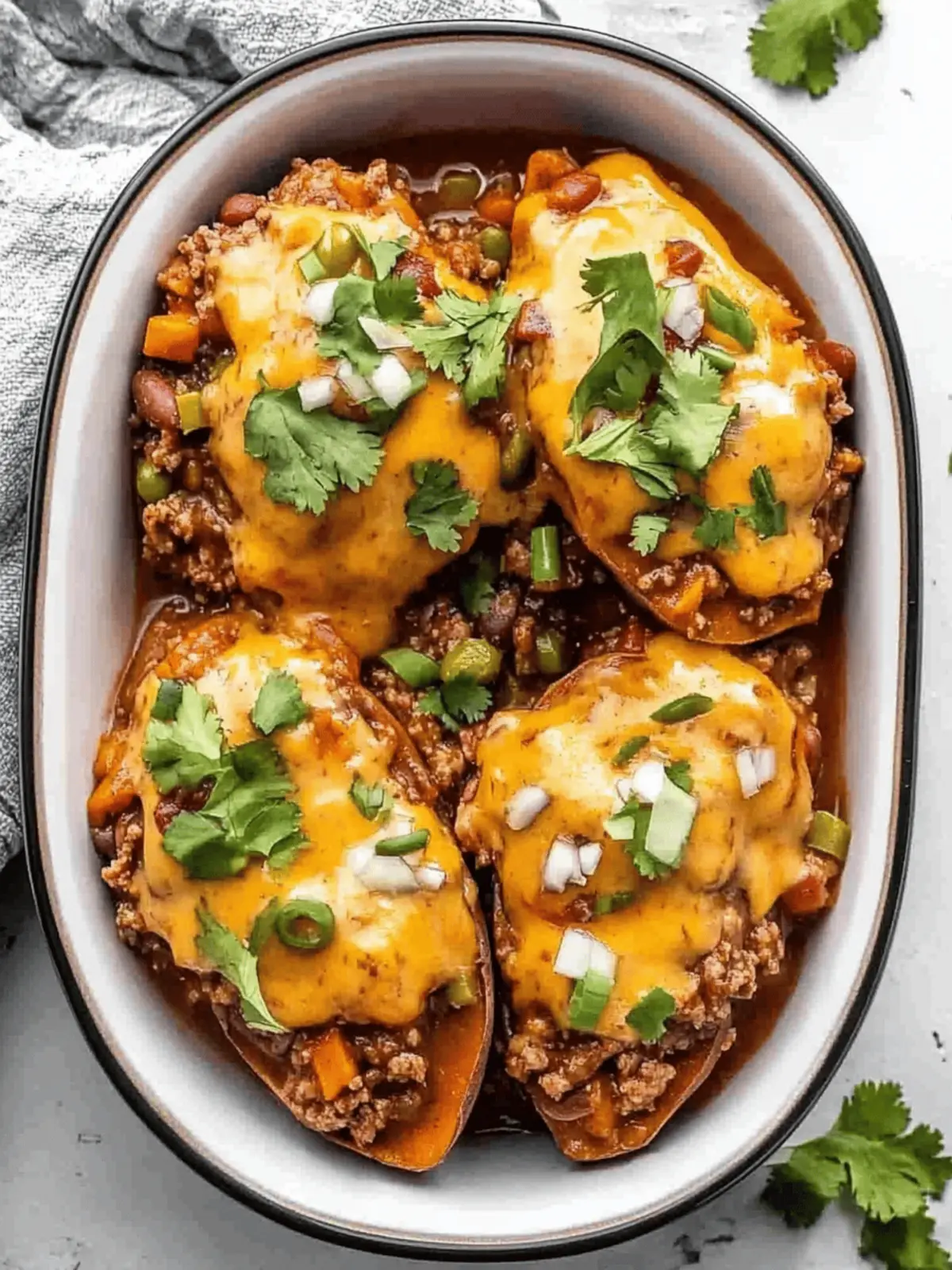 Turkey Chili Smothered Sweet Potatoes