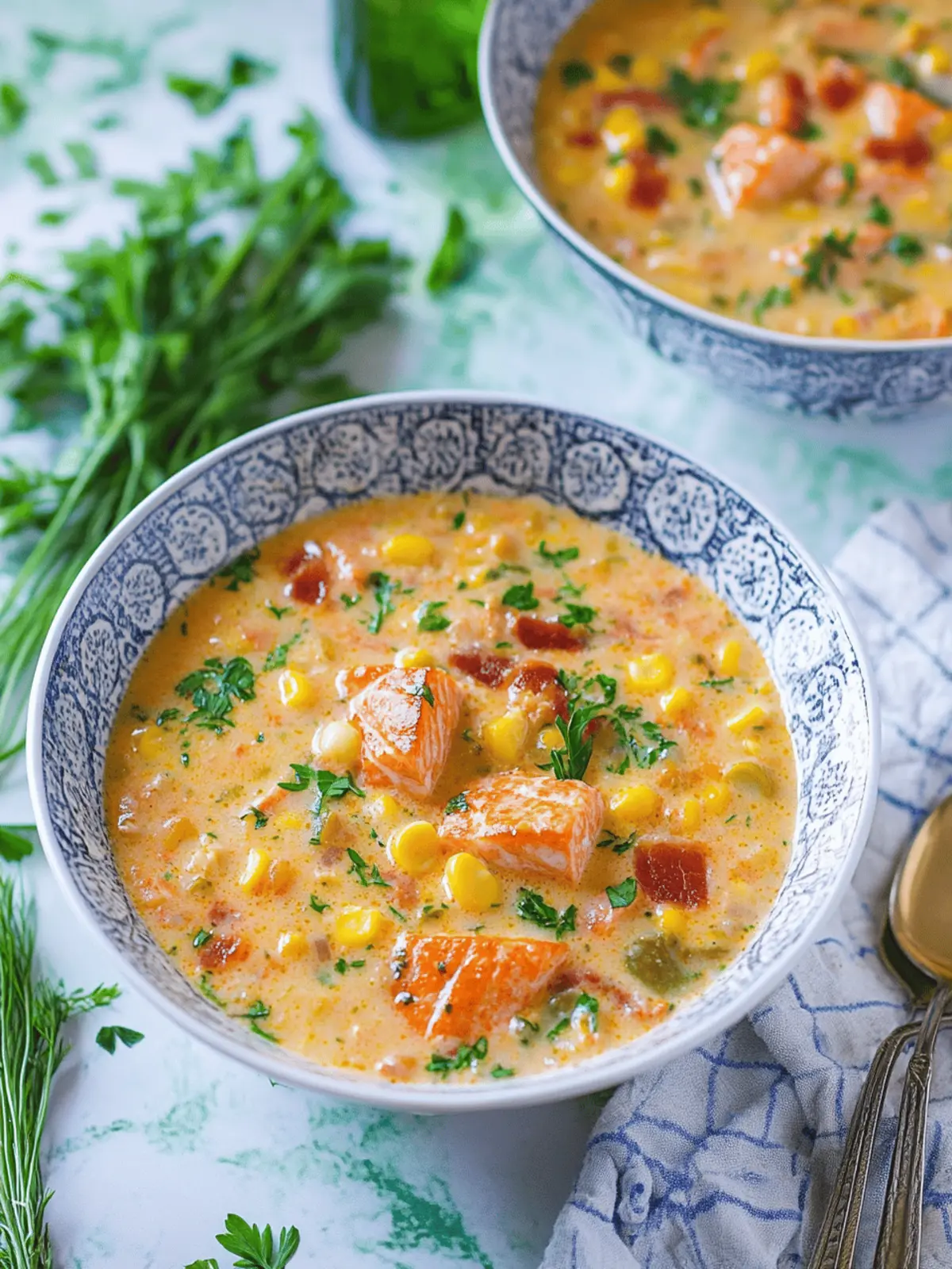 Creamy Smoked Salmon Chowder with Bacon & Corn