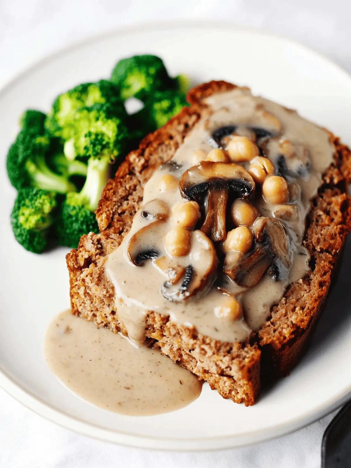 Red Lentil Chickpea Loaf with Mushroom Gravy