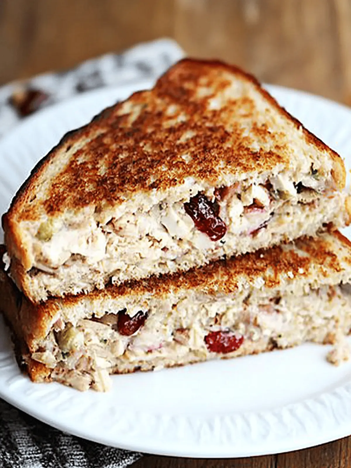 Turkey Salad Panini Sandwich with Cranberries and Pecans