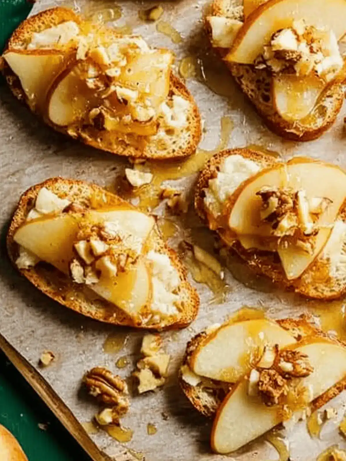 Parmesan Crusted Crostini with Pear, Walnuts & Hot Honey