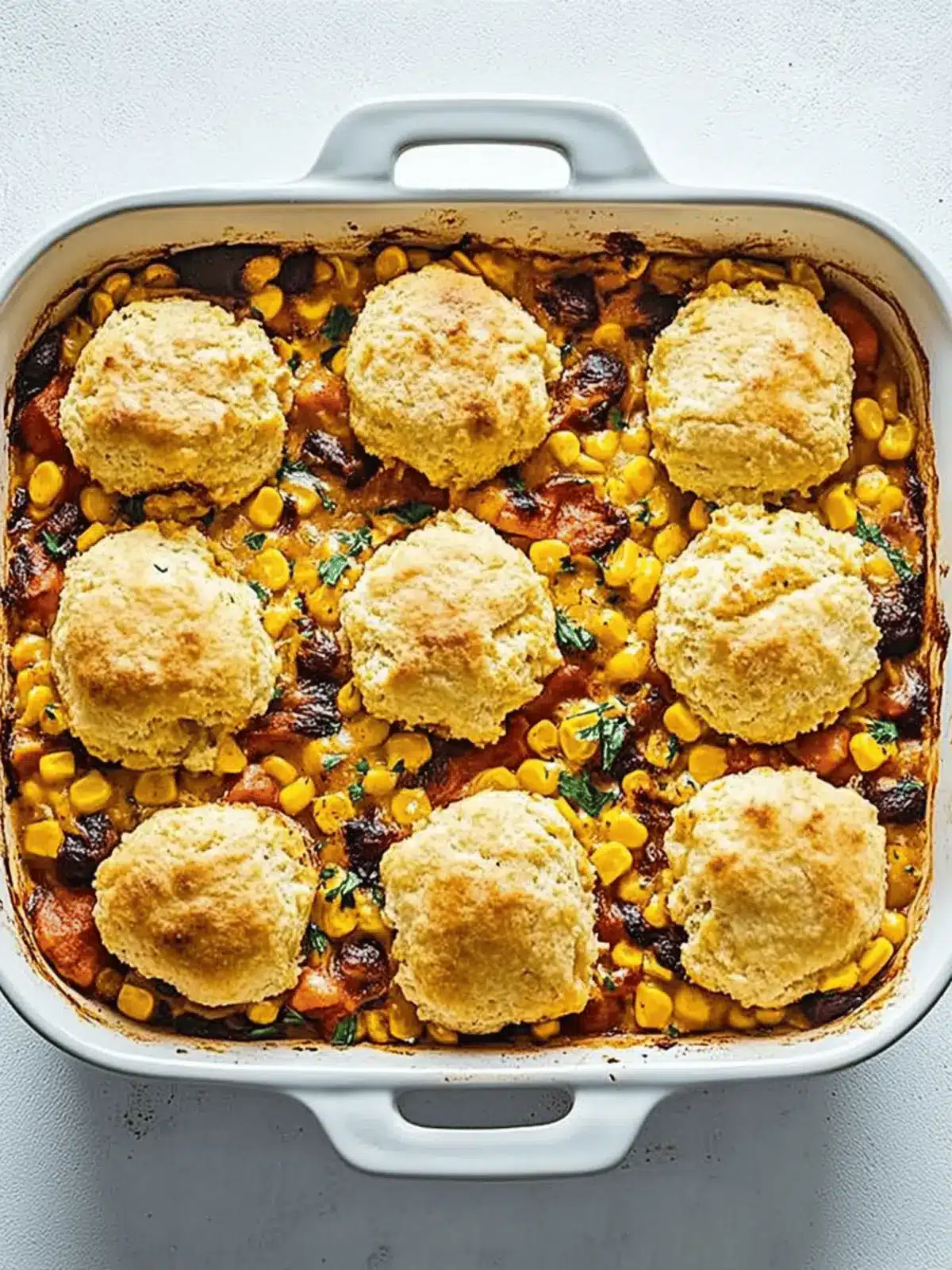 Three sisters casserole with cornmeal biscuit topping