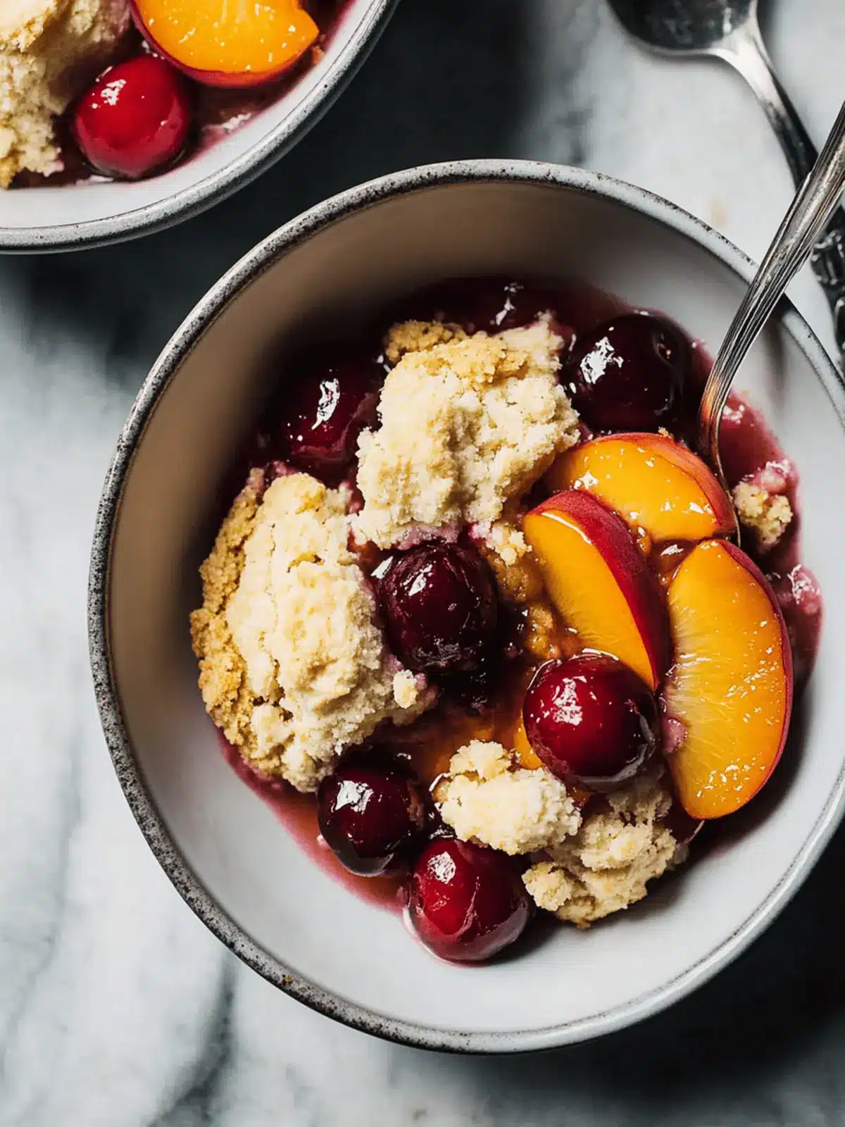 Cherry and Peach Cornmeal Cobbler