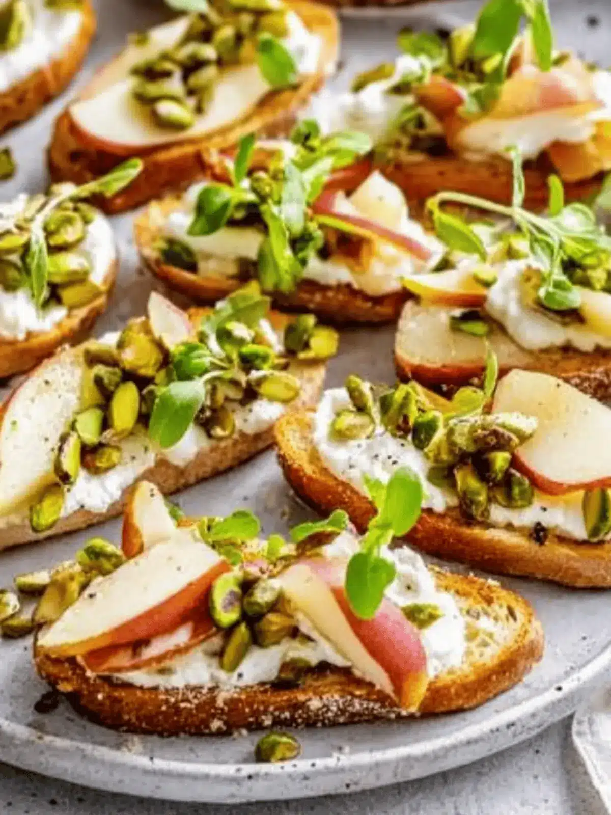 Ricotta and Pear Crostini with Salty Pumpkin Seed Pistachio Crunch