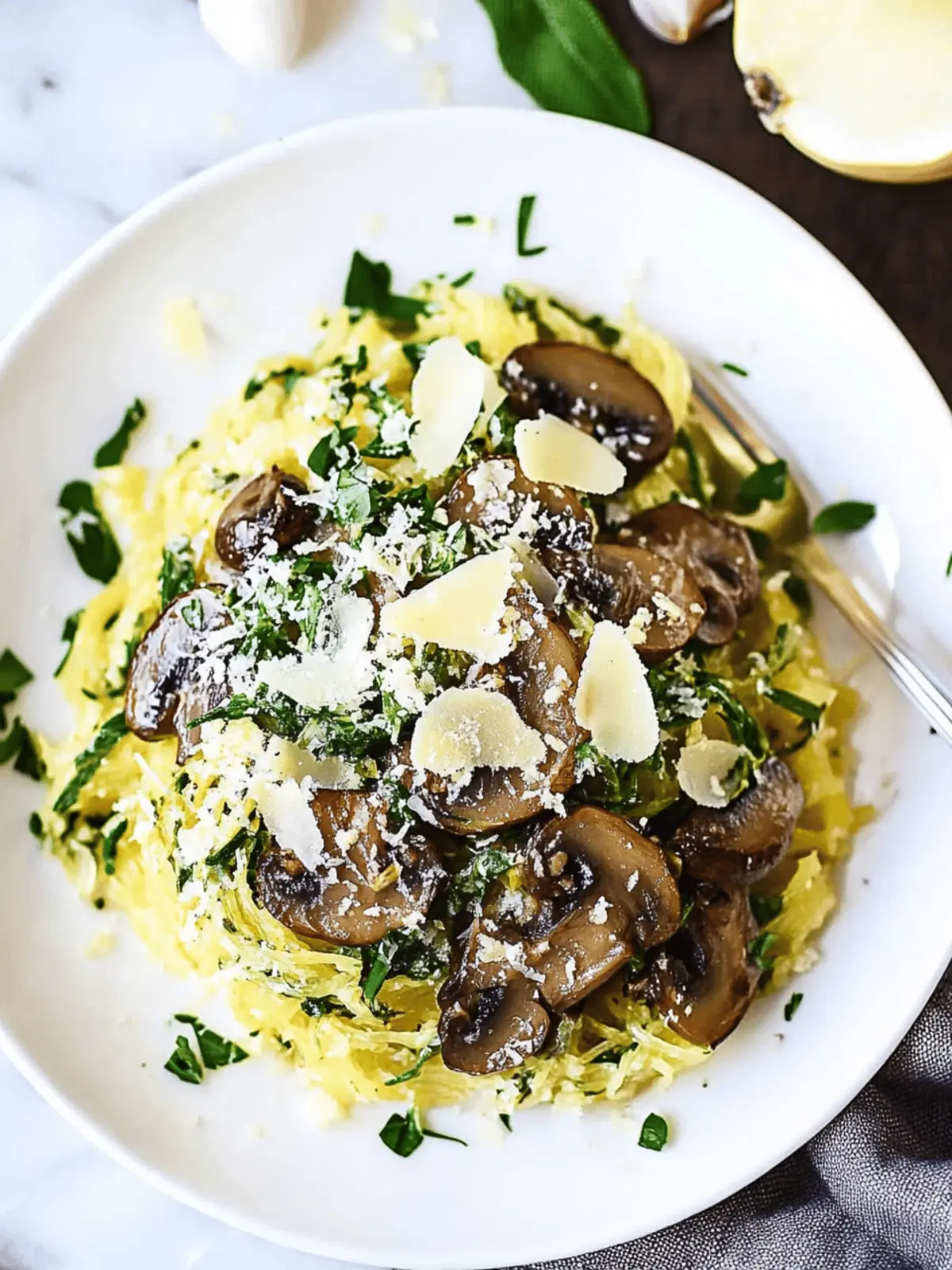 Roasted Spaghetti Squash with Mushrooms, Garlic & Sage
