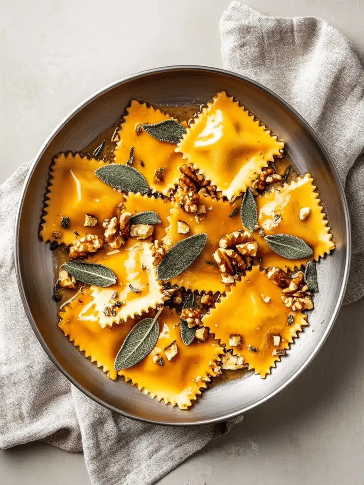 Pumpkin Ravioli with Sage, Brown Butter, and Toasted Walnuts