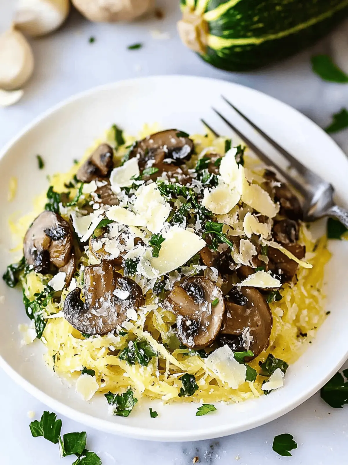 Roasted Spaghetti Squash with Mushrooms, Garlic & Sage