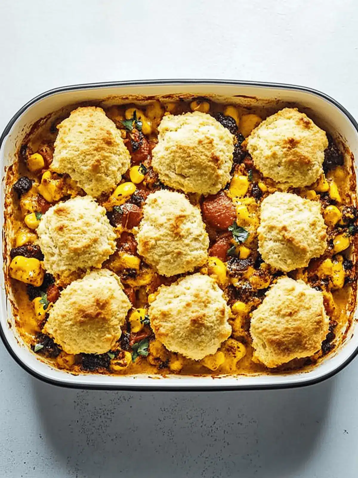 Three sisters casserole with cornmeal biscuit topping