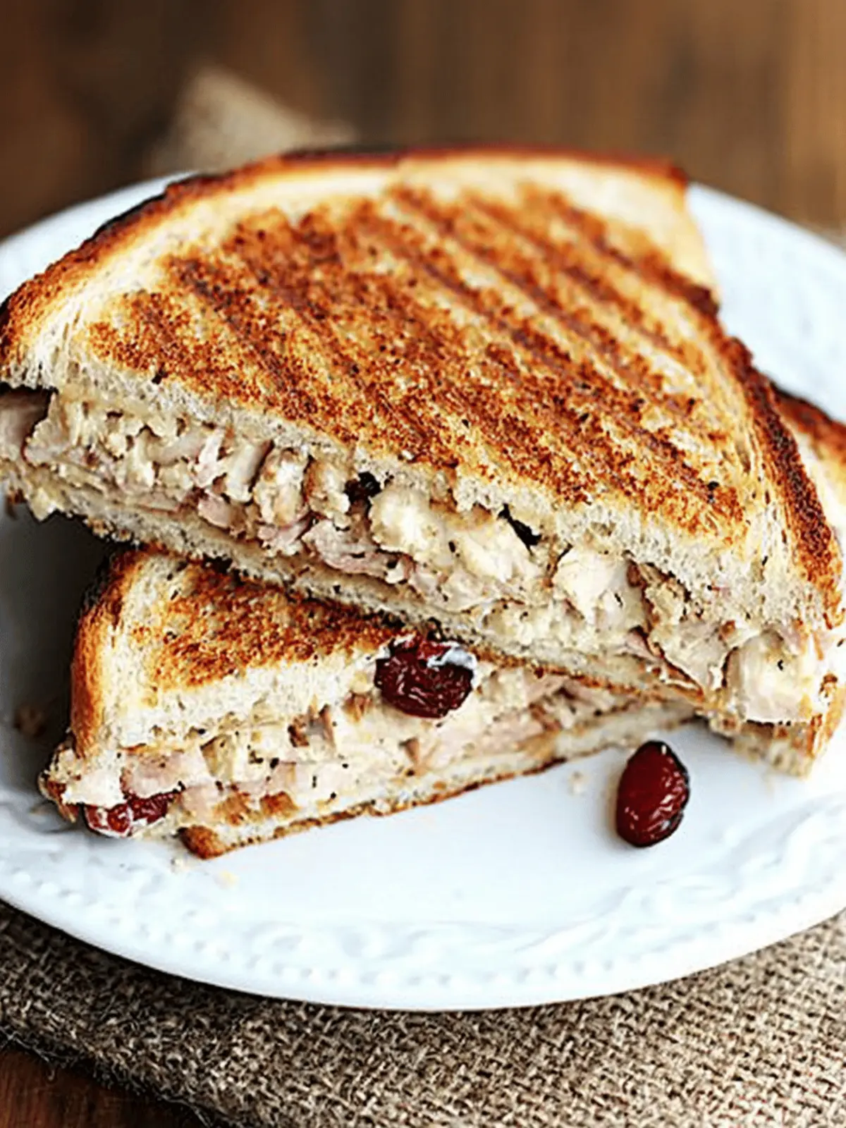 Turkey Salad Panini Sandwich with Cranberries and Pecans