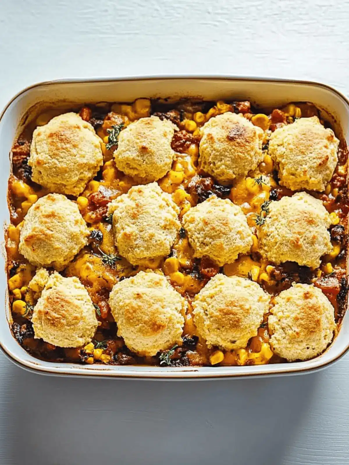 Three sisters casserole with cornmeal biscuit topping