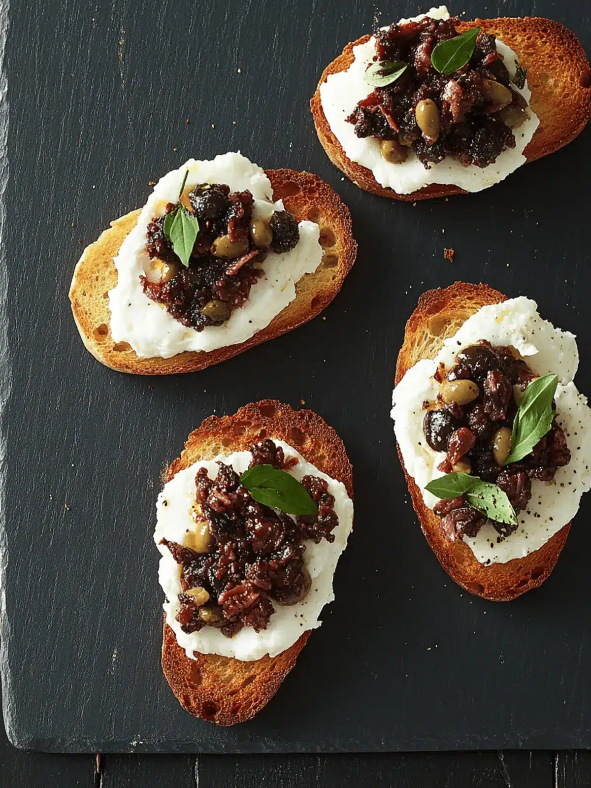 Burrata and Olive Tapenade Crostini