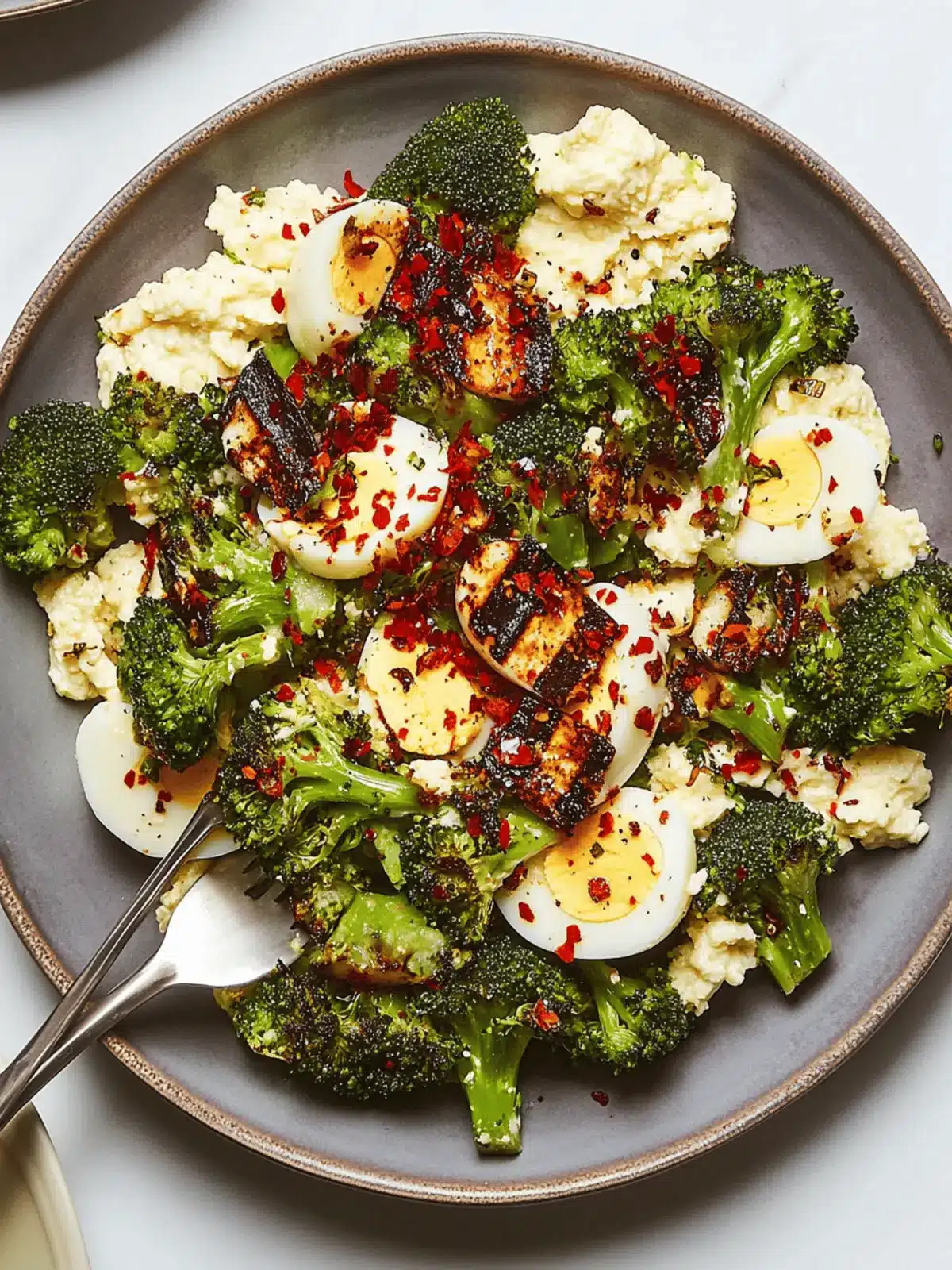 Egg Salad With Grilled Broccoli and Chili Crisp