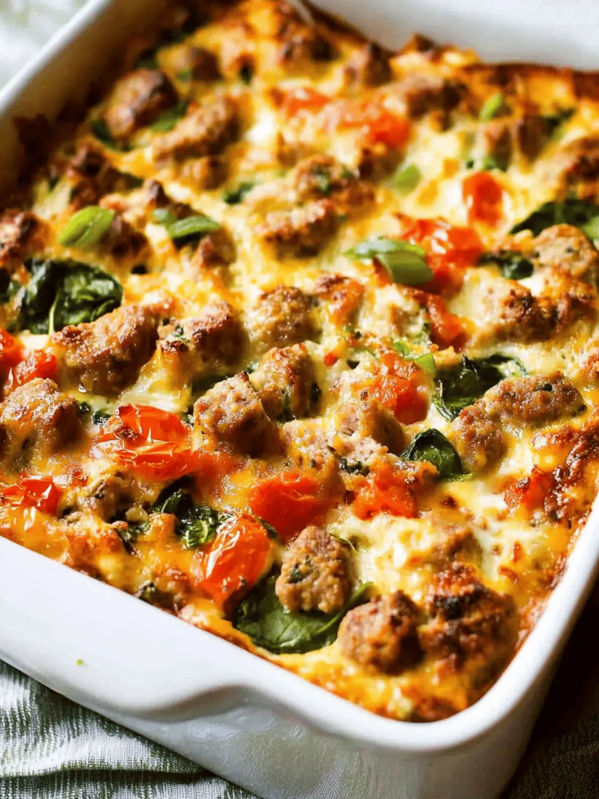 Easy Sausage, Spinach and Tomato Egg Casserole