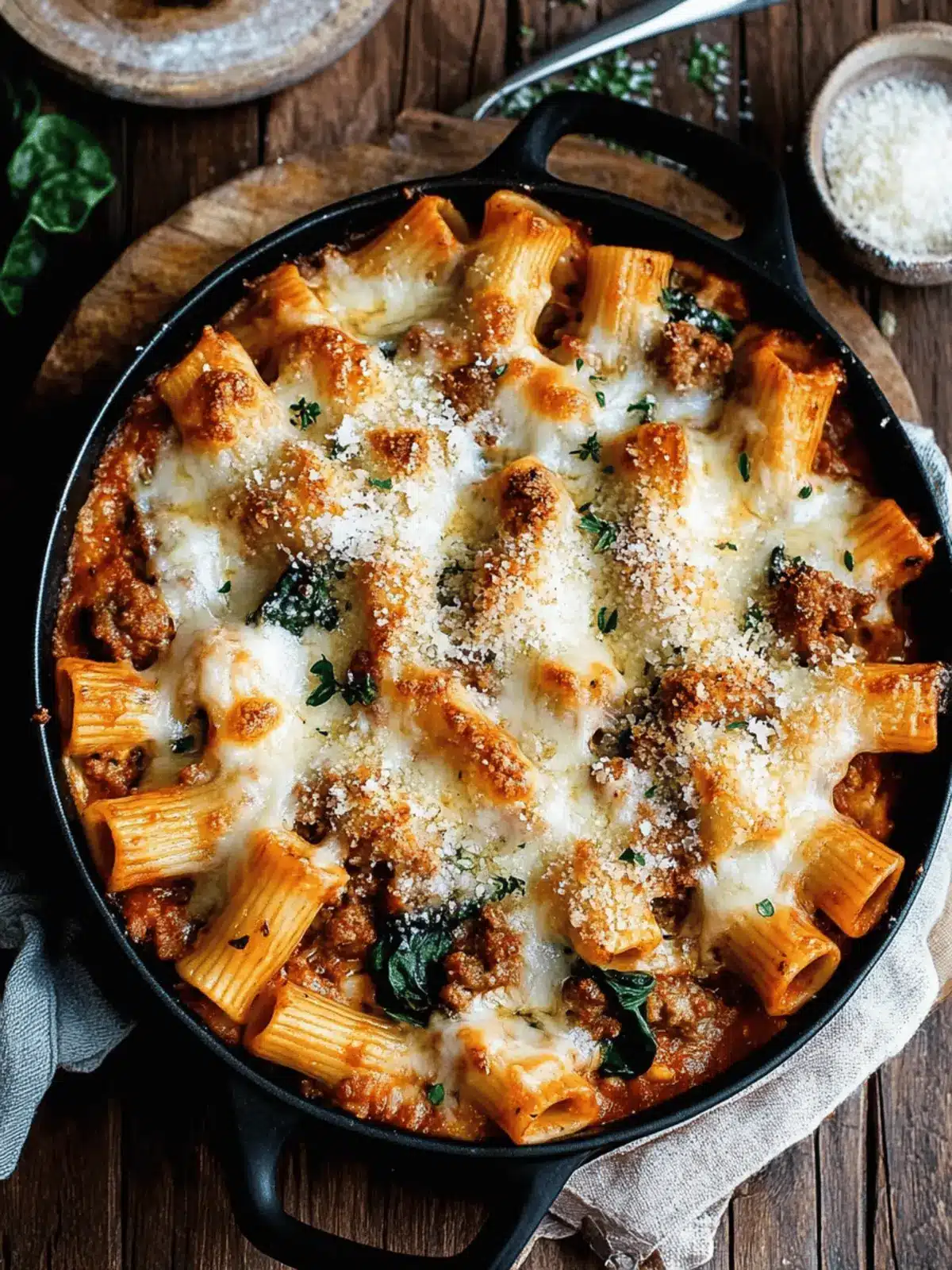 Cheesy Baked Rigatoni with Italian Sausage & Spinach Magic 5 Cheesy Baked Rigatoni with Italian Sausage & Spinach