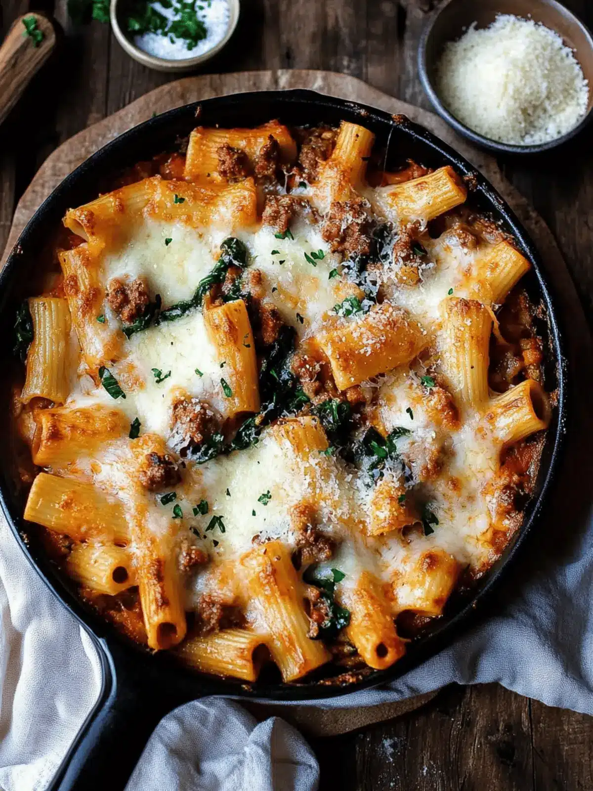Cheesy Baked Rigatoni with Italian Sausage & Spinach Magic 3 Cheesy Baked Rigatoni with Italian Sausage & Spinach