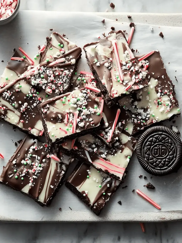 Oreos and Candy Cane Chocolate Bark